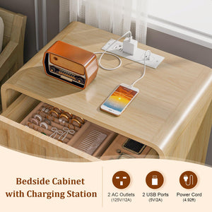 Nightstand with Charging Station & 2 Drawers