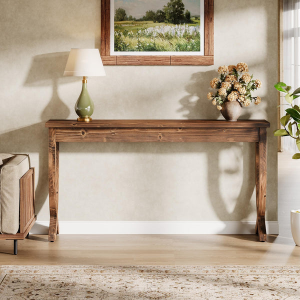 63" Solid Wood Farmhouse Console Table