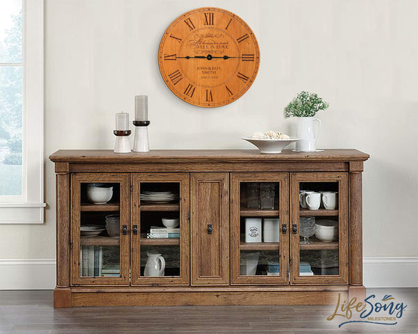 Personalized Wedding Wall Clock – Cherry Wood Anniversary Gift