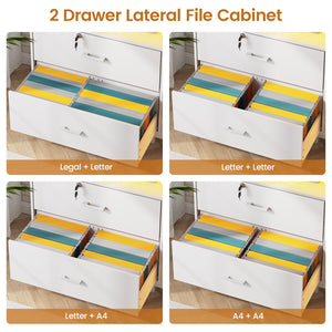 59" File Cabinet with 2 Lockable Drawers, Power Outlets & LED Lights