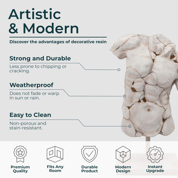 25" Resin Male Torso Sculpture | Modern Decorative Figurine