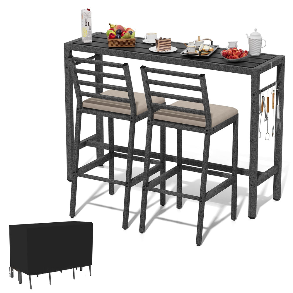 3-Piece Outdoor Patio Bar Set with Bar Table & 2 Cushioned Stools