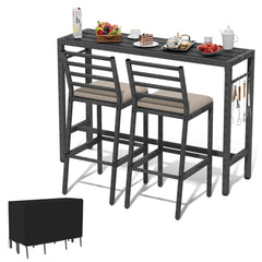 3-Piece Outdoor Patio Bar Set with Bar Table & 2 Cushioned Stools
