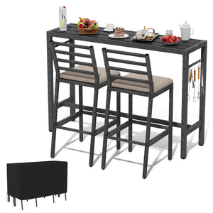 3-Piece Outdoor Patio Bar Set with Bar Table & 2 Cushioned Stools