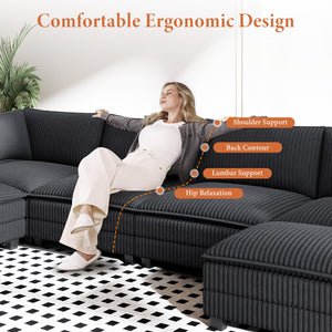 109" L-Shaped Corduroy Sectional Sofa with Ottoman
