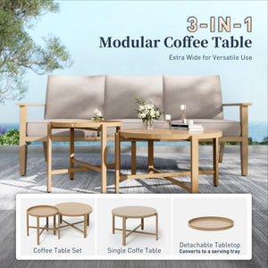 Outdoor Patio Conversation Set with Sofa, Swivel Chairs & Nested Table