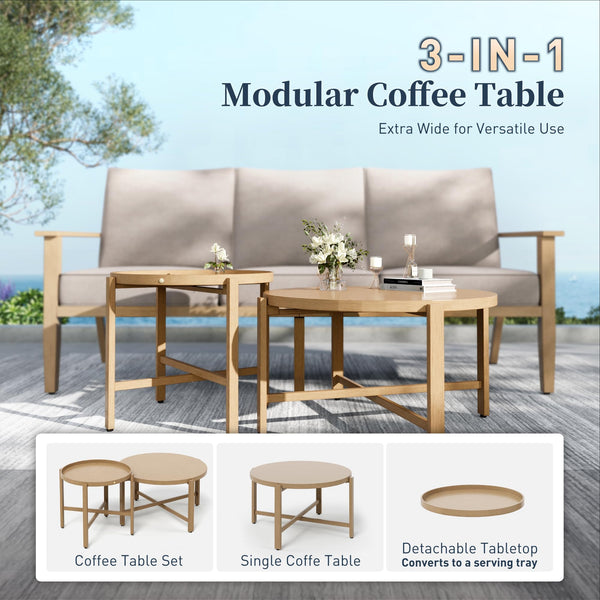 Outdoor Patio Conversation Set with Sofa, Swivel Chairs & Nested Table