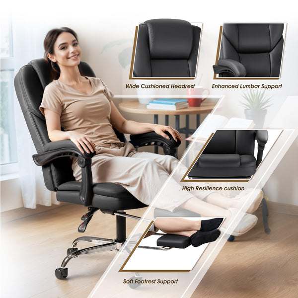 Reclining Executive Office Chair with Footrest & Lumbar Support