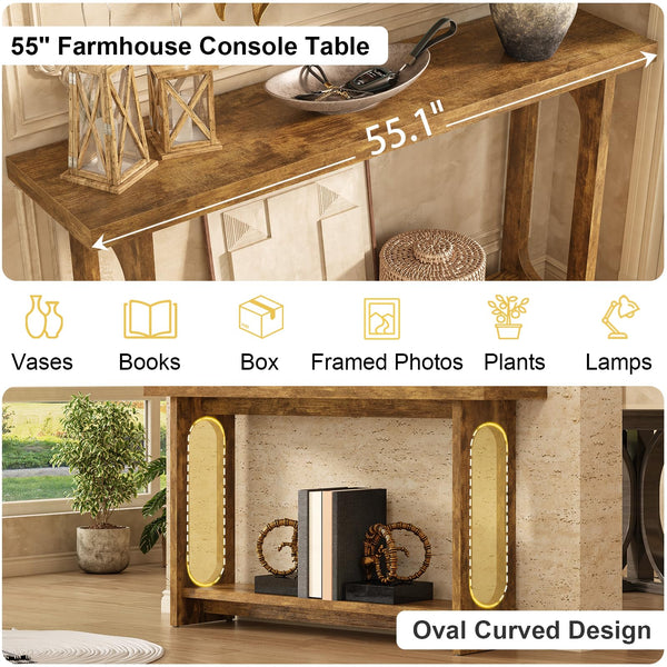 55" Farmhouse Console Table with Open Shelf