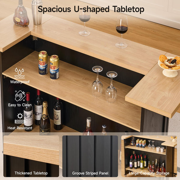 61-Inch Foldable Bar Table with Storage Cabinet & Lockable Wheels