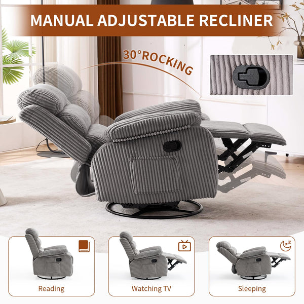 Velvet 360° Swivel Rocker Recliner Chair with Footrest