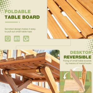 2-Person Acacia Wood Outdoor Bench with Foldable Table