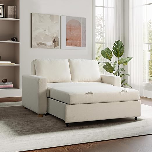 Convertible Sleeper Loveseat – Boucle Fabric, Pocket Coil Support