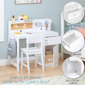 Kids Desk and Chair Set with Hutch and Storage
