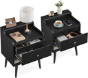 Nightstand Set of 2 with Hidden Drawer & Solid Wood Legs