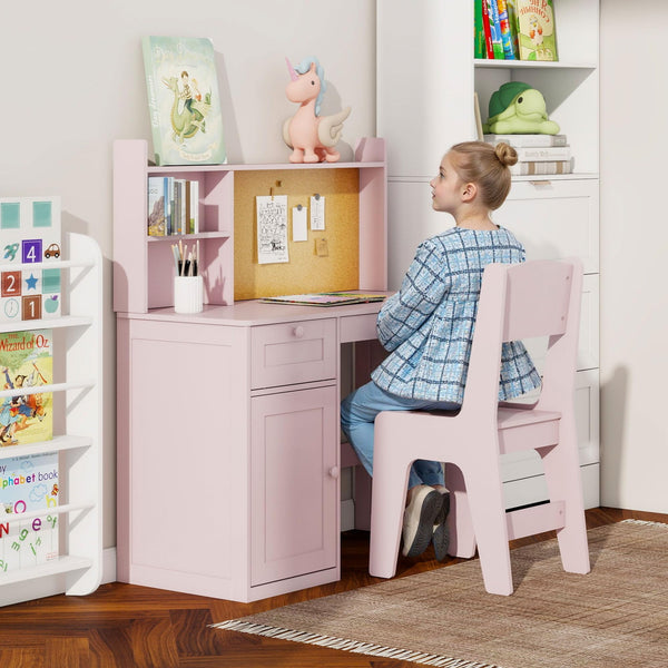 Kids Study Desk and Chair Set with Hutch and Storage