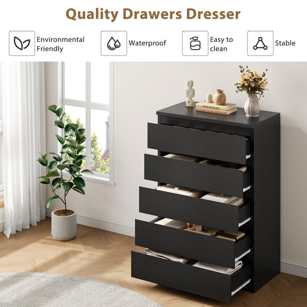 5-Drawer Dresser with Storage – Black