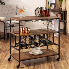 Industrial Bar & Wine Storage Cart with Bottle and Glass Racks