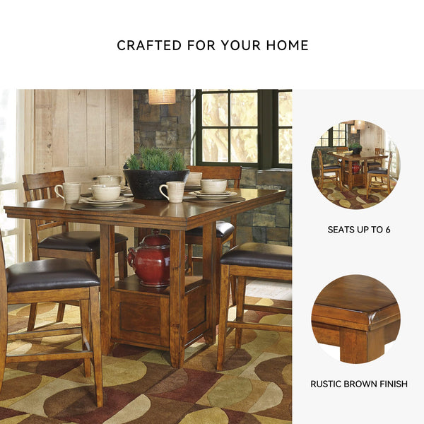 Counter Height Extension Dining Table with Shelf — Medium Brown