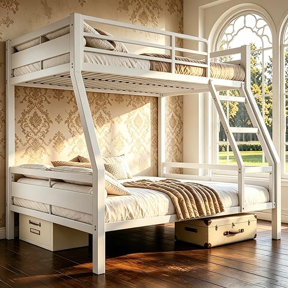Metal Bunk Bed Twin over Full with Full-Length Guardrail
