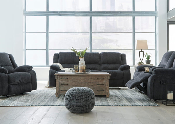 Dual Reclining Sofa with Pull Tab – Grey Chenille