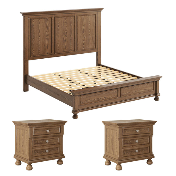 Solid Wood 3-Piece King Bedroom Set with Nightstands