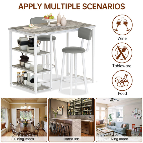 Counter Height Bar Table Set with Storage & Stools