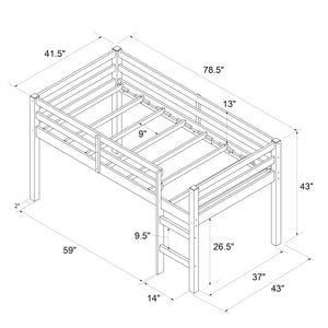 Junior Twin Loft Bed – Solid Pine Wood, Kids Space-Saving Design