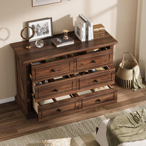 6-Drawer Dresser with Charging Station, 47" Wide – Dark Walnut