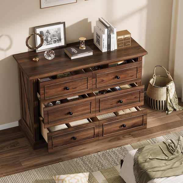 6-Drawer Dresser with Charging Station, 47" Wide – Dark Walnut
