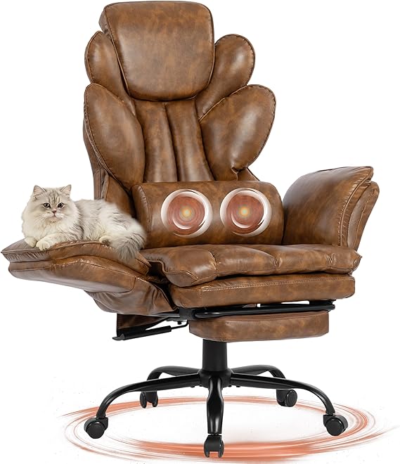 Wide Seat Reclining Office Chair with Flip Armrests & Footrest