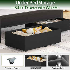 Queen Bed Frame with LED Lights, Charging Station & Storage Drawers