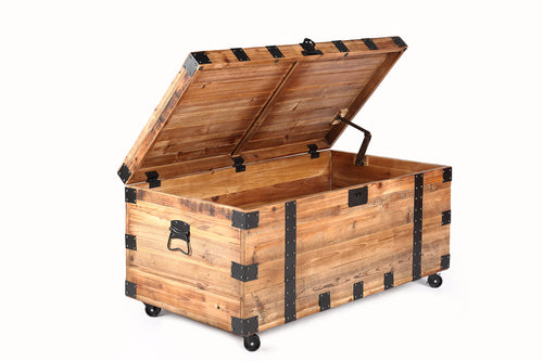 Reclaimed Wood Storage Trunk with Wheels & Lock