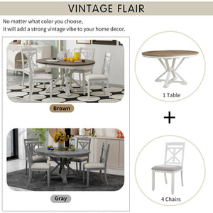 Round Extendable Dining Table Set for 4, 5-Piece
