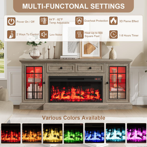 Fireplace TV Stand with Electric Fireplace, 70" Entertainment Center