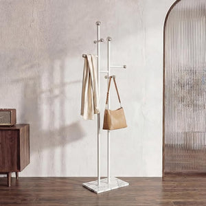 Heavy Duty Freestanding Coat Rack with Marble Base & 14 Hooks