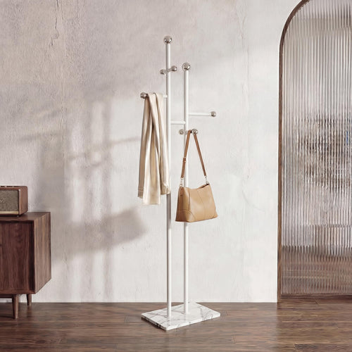 Freestanding Coat Rack with Marble Base & 14 Hooks