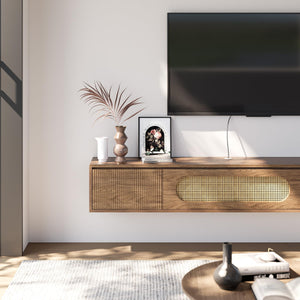 71" Floating TV Stand Wall Mounted with Drawers & Flip-Down Cabinet