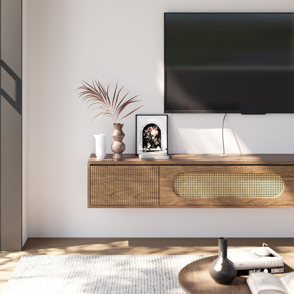 71" Floating TV Stand Wall Mounted with Drawers & Flip-Down Cabinet