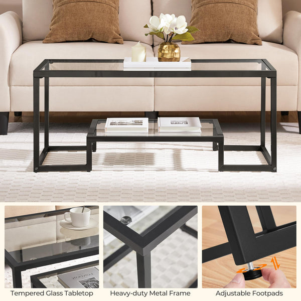Tempered Glass Coffee Table with Open Storage Shelf