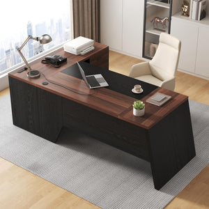 L-Shaped Executive Desk 78-Inch with Power Outlet & File Cabinet