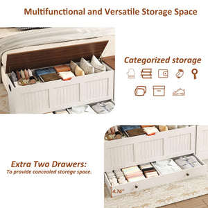 Lift-Top Storage Bench with 2 Drawers – White & Brown