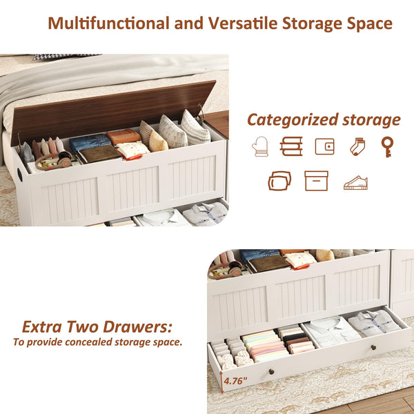 Lift-Top Storage Bench with 2 Drawers – White & Brown
