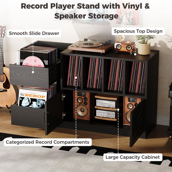 Record Player Stand with Vinyl Storage Cabinet