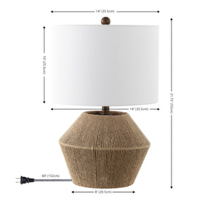 Brown Rope Coastal Rustic Table Lamp with White Linen Drum Shade