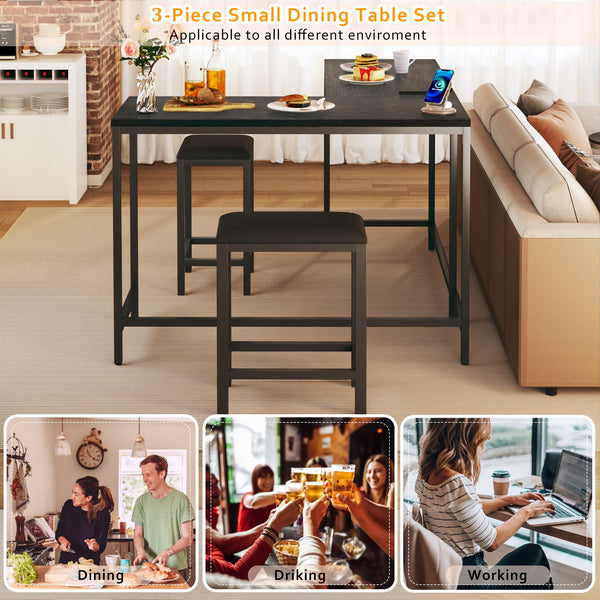 L-Shaped Bar Table and Chairs Set with Power Outlets