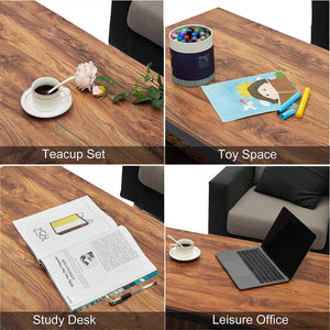 Industrial Wood Coffee Table with Storage Shelf
