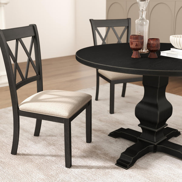 Cross-Back Fabric Upholstered Dining Chair Set of 2