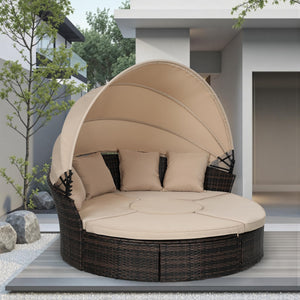 Outdoor Round Daybed with Retractable Canopy