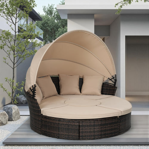 Outdoor Round Daybed with Retractable Canopy